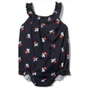 Janie and Jack Navy Merchant Marine Baby Cherry Ruffle Swimsuit Size 12-18 Mos
